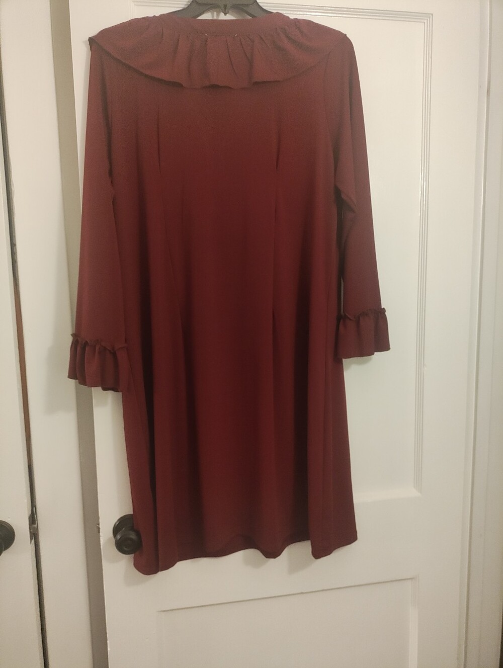 Avenue 22/24 Burgundy Ruffle Lace Up Boho Midi Dress Plus Size - Picture 7 of 8